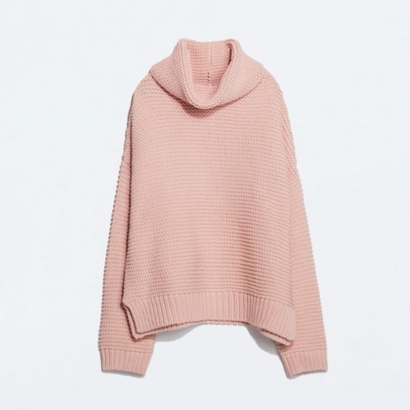 Zara Chunky Horizontal Rib Knit Sweater -Pink - M - Picture 3 of 9